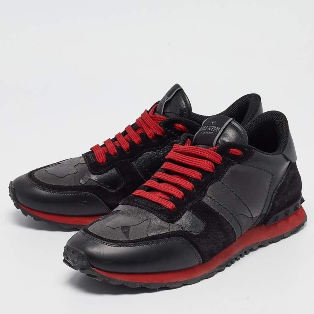 Valentino Garavani Black & Red Camo Rockrunner Sneakers